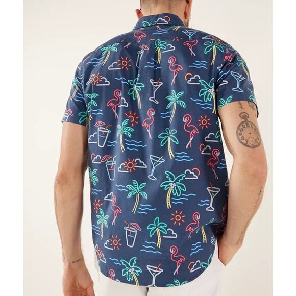 NWOT Chubbies Men Button Up Causal FLAW Size XL Popover Friday Shirt Neon Light - Picture 2 of 8